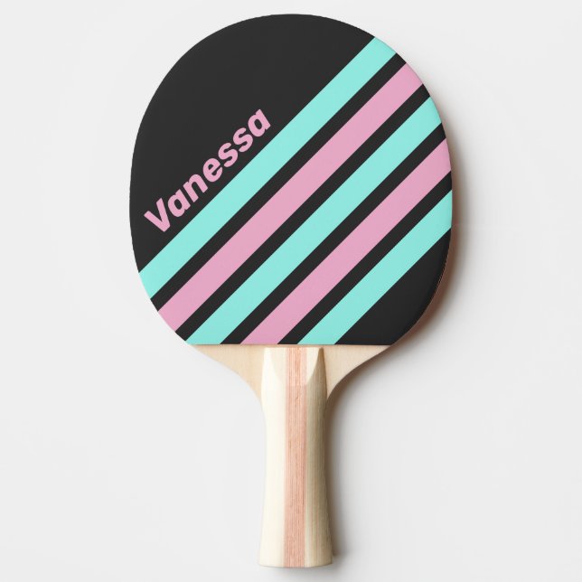 Raquete De Ping Pong Noite Retro Faixas Prismadas com Nome (Frente)