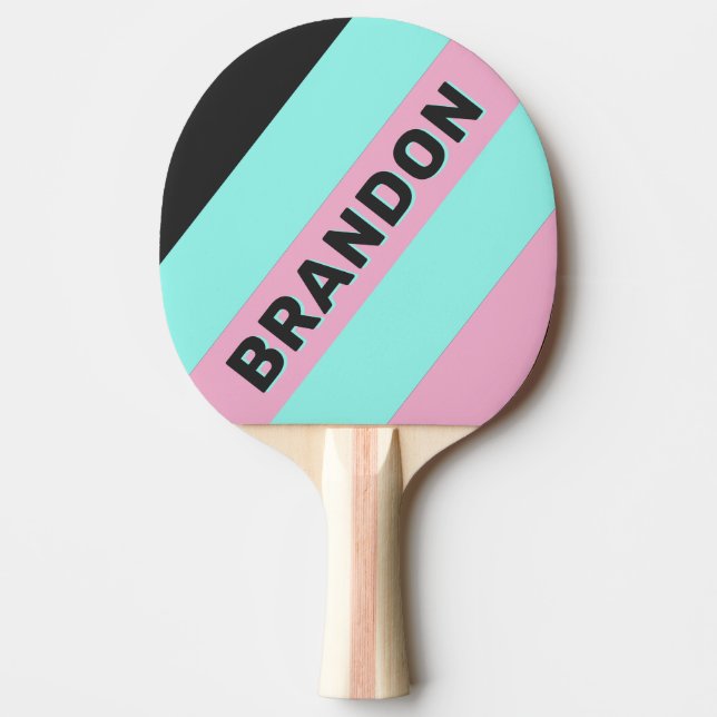 Raquete De Ping Pong Noite Retro Prism Bold Listras com Nome (Frente)