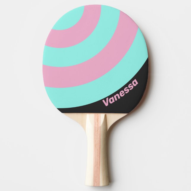 Raquete De Ping Pong Noite Retro Prism Circle Stripe com Nome (Frente)