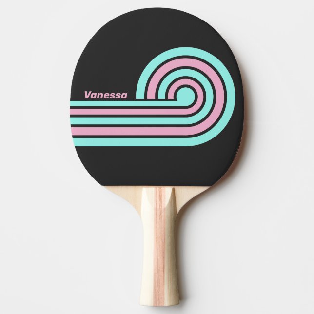 Raquete De Ping Pong Noite Retro Prism Curl Listras com Nome (Frente)