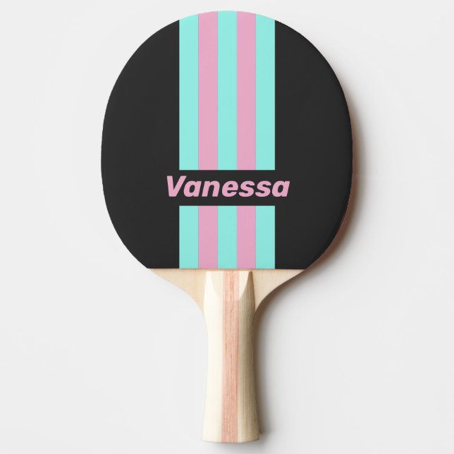 Raquete De Ping Pong Noite Retro Prism Pin Listras com Nome (Frente)
