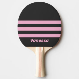 Raquete De Ping Pong Noite Rosa Retro com Três Listras e Nome