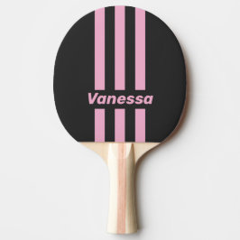 Raquete De Ping Pong Noite Rosa Retro Três Listras com Nome