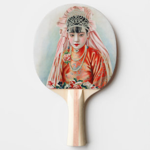 Raquete De Ping Pong Noiva de Vermelho no Casamento Chinês em Xangai