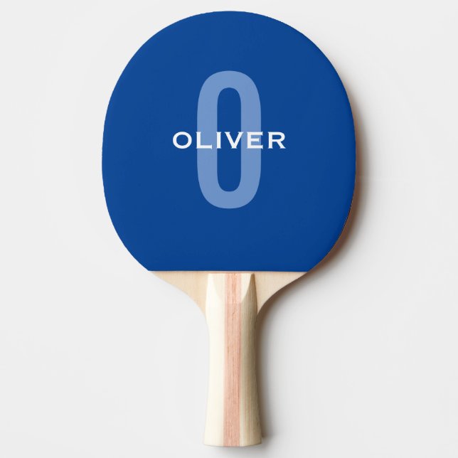 Raquete De Ping Pong Nome Branco Azul do Monograma Personalizado (Frente)
