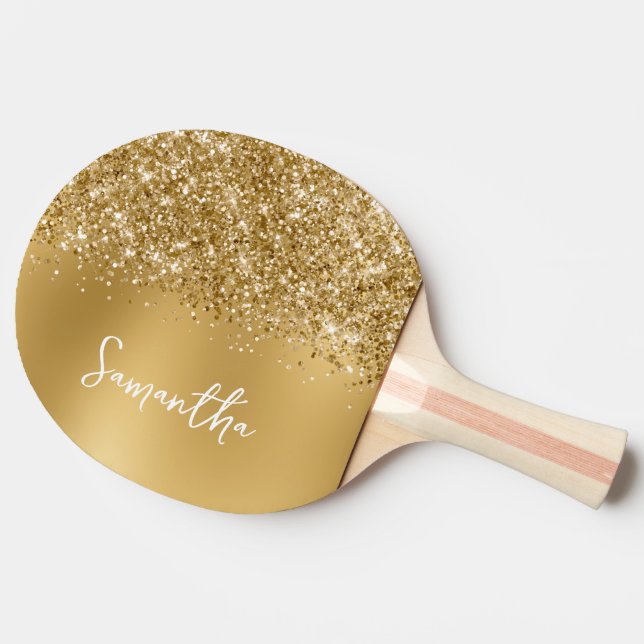 Raquete De Ping Pong Nome Brilho Dourado Glitter (Lateral)