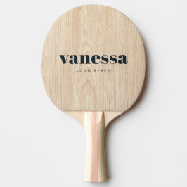 Raquete De Ping Pong Nome Clássico Minimalista Moderno em Pinho Branco
