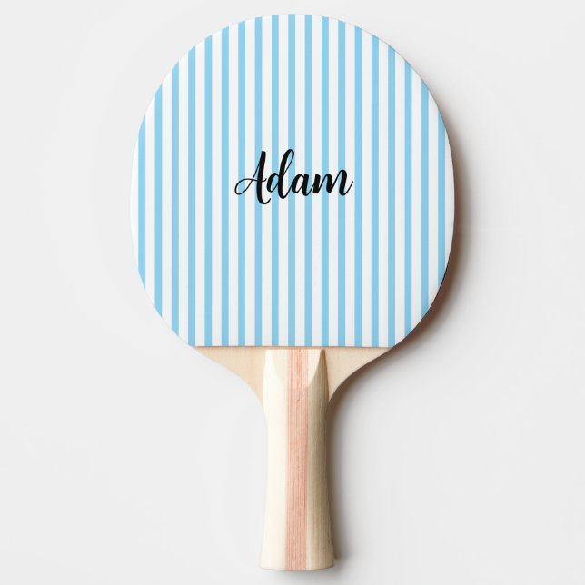 Raquete De Ping Pong Nome com Listra Azul e Branco Personalizado (Frente)