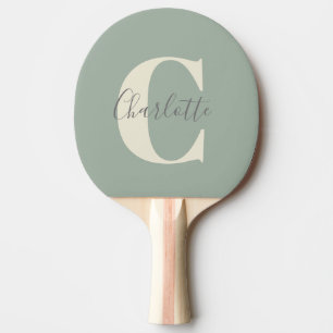Raquete De Ping Pong Nome com Monograma Moderno e Elegante em Verde Sag