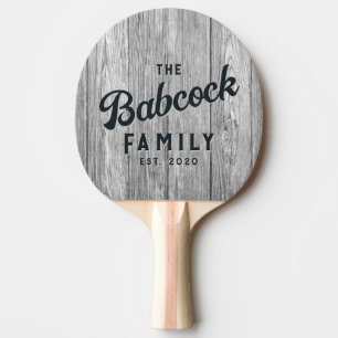 Raquete De Ping Pong Nome da Família e Ano em Madeira Cinza Escuro Desg