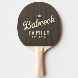 Raquete De Ping Pong Nome da Família e Ano em Madeira Escura Moderna Re