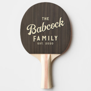 Raquete De Ping Pong Nome da Família e Ano em Madeira Escura Moderna Re