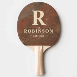 Raquete De Ping Pong Nome da Família e Inicial da Pedra de Areia Marrom