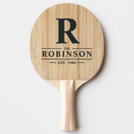Raquete De Ping Pong Nome da Família e Inicial do Bambu Branco