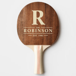 Raquete De Ping Pong Nome da Família e Inicial em Madeira de Noz Rústic