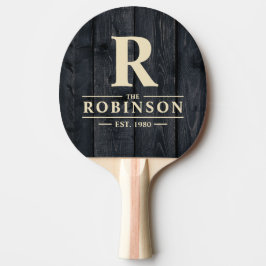 Raquete De Ping Pong Nome da Família e Inicial em Madeira Escura Queima
