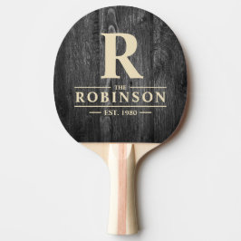 Raquete De Ping Pong Nome da Família e Inicial em Madeira Escurecida pe
