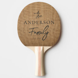 Raquete De Ping Pong Nome da Família Escrito à Mão em Sacaria Marrom