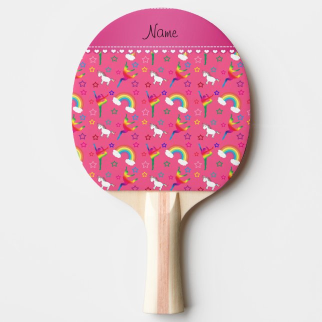 Raquete De Ping Pong Nome da ginástica rosa arco-íris unicórnios (Frente)
