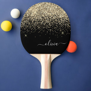 Raquete De Ping Pong Nome da Rapariga do Monograma do Script Glitter Pr