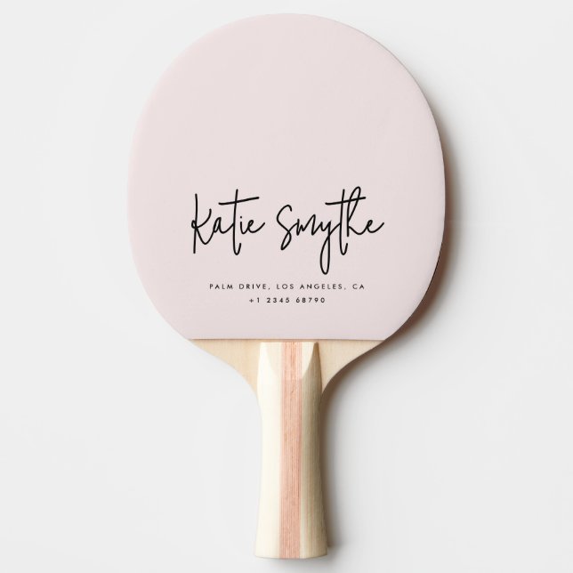 Raquete De Ping Pong Nome de caligrafia de script - Rosa Esbranquiçada  (Frente)
