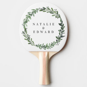 Raquete De Ping Pong nome de casamento floral de folha d'água