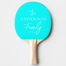 Raquete De Ping Pong Nome de Família Escrito à Mão em Ciano Retro Elétr