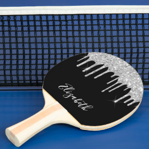 Raquete De Ping Pong Nome de gotejamento da luz preta prateada