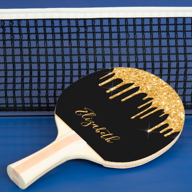 Raquete De Ping Pong Nome de gotejamento de ouro preto (Insitu)