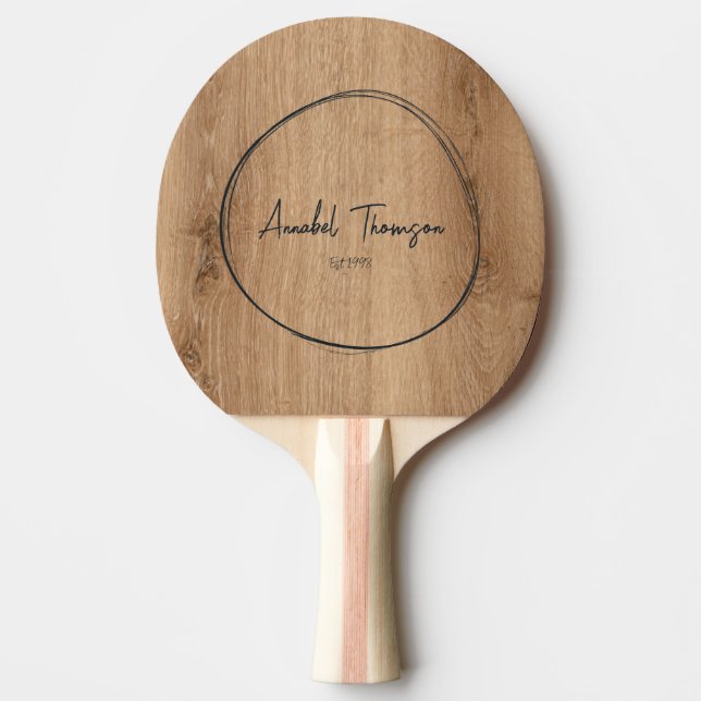 Raquete De Ping Pong Nome de Madeira de Teca Clara em Círculo Desenhado (Frente)