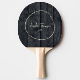 Raquete De Ping Pong Nome de Madeira Queimada Escura em Círculo Desenha