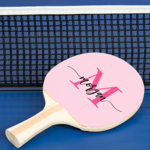 Raquete De Ping Pong Nome de Monograma de Rapariga de Script Moderno Ro