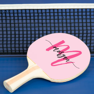 Raquete De Ping Pong Nome de Monograma de Rapariga de Script Moderno Ro