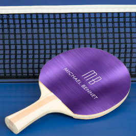 Raquete De Ping Pong Nome de Monograma Metálico Roxo Elegante