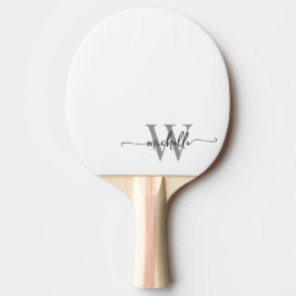 Raquete De Ping Pong Nome de Monograma Personalizado Moderno em Cinza B