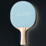 Raquete De Ping Pong Nome de Script Azul-Claro Elegante Personalizado<br><div class="desc">Pino Pong Ping Personalizado - Nome do Script Azul Claro Pastel Elegante</div>