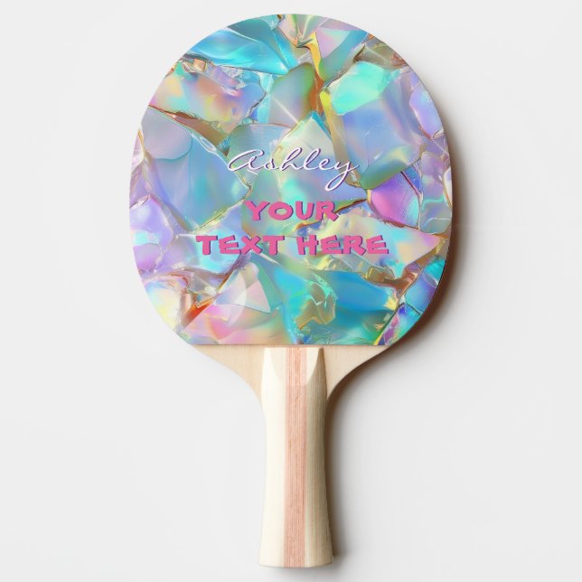 Raquete De Ping Pong Nome de script branco em fundo opalino, Seu Texto (Verso)