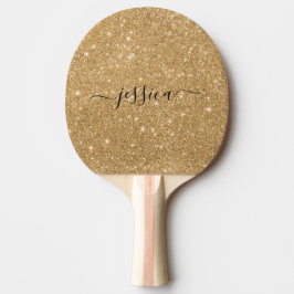 Raquete De Ping Pong nome de script de brilho Dourado