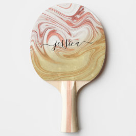 Raquete De Ping Pong nome de script de cinta de Rosa gold marble