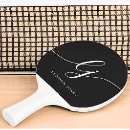 Raquete De Ping Pong Nome de Script do Monograma Preto Monograma Modern