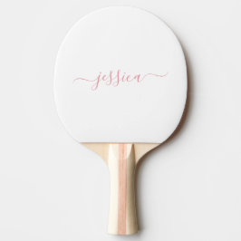 Raquete De Ping Pong Nome de script elegante cor-de-rosa branco simples