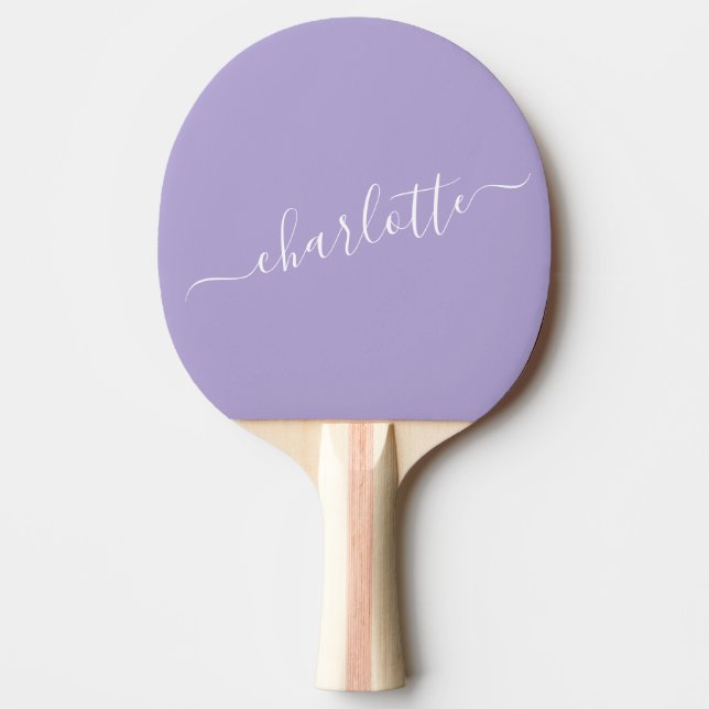 Raquete De Ping Pong Nome de Script Lilac de Lavanda Elegante Personali (Frente)