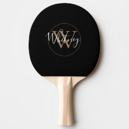 Raquete De Ping Pong Nome de Script Monograma Elegante Simples Preto Do