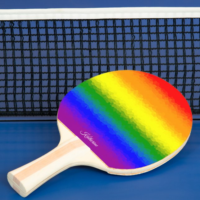 Raquete De Ping Pong Nome de Script Mosaico Arco-íris Moderno (Insitu)