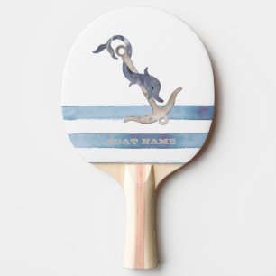 Raquete De Ping Pong Nome do Barco, Âncora Golfinhos Listras Azul Claro