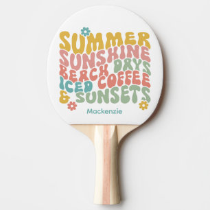 Raquete De Ping Pong Nome do Monograma Cor-de-Rosa de Verão