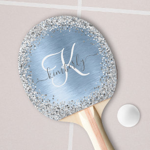 Raquete De Ping Pong Nome do Monograma da Glitter de Prata de Metal Bru