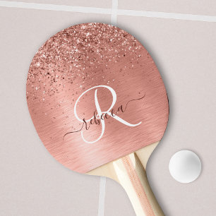 Raquete De Ping Pong Nome do Monograma do Glitter Metálico Brutado Dou
