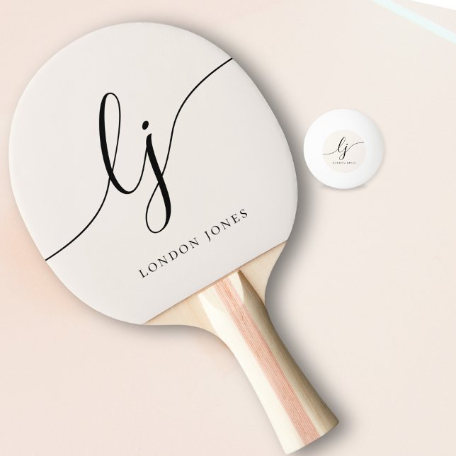 Raquete De Ping Pong Nome do Monograma do Script Moderno Mínimo Feminin (Criador carregado)