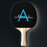 Raquete De Ping Pong Nome do Monograma Girly de Script Preto Azul<br><div class="desc">Nome do Monograma de Script Preto e Azul Ping Pong Paddle. Isto faz o doce e perfeito aniversário de 16 anos,  casamento,  chá de panela,  aniversário,  chá de fraldas ou festa de solteira presente para alguém que ama luxo de luxo e estilos quíticos.</div>